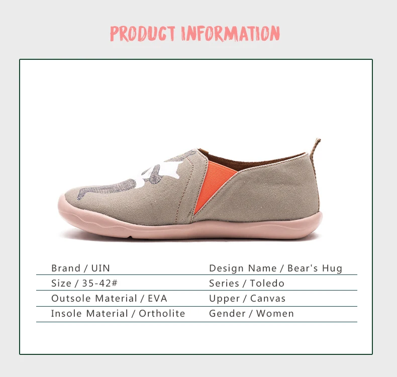 UIN Bear's Hug Дизайн Окрашенные Женщины Холст Обувь Slip-on Мокасины Дорожные Кроссовки Повседневная Женская Обувь Для Ходьбы Мягкий Легкий