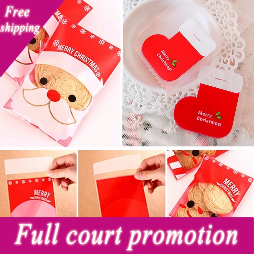 100X красный Рождественские носки Санта печенье яркие вечерние подарок