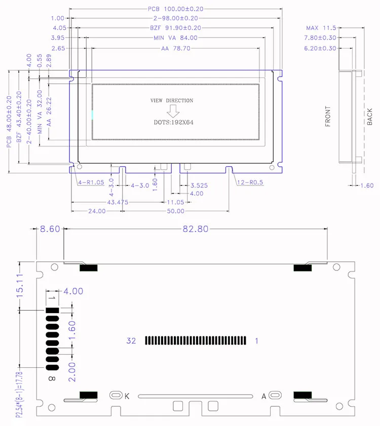 19264 192*64 Графический матричный COG lcd модуль дисплей экран Встроенный IST3020 контроллер синий lcd с белой подсветкой