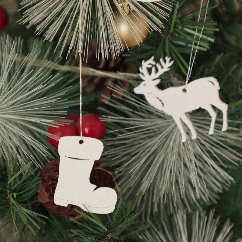 6pcs Snowman Tree Deer Christmas Snowflakes White Pattern Wooden Pendants Party Ornaments Decoration | Дом и сад