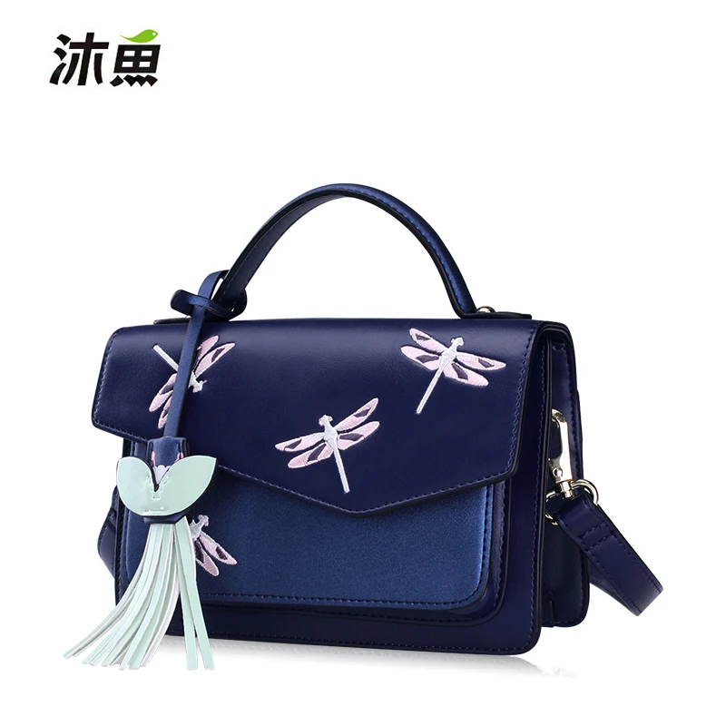 SJ Women Shoulder Bags Female Messenger Bag Handbags Totes Braccialini Brand Style Handicraft Cartoon Dark Blue Dragonfly | Багаж и сумки