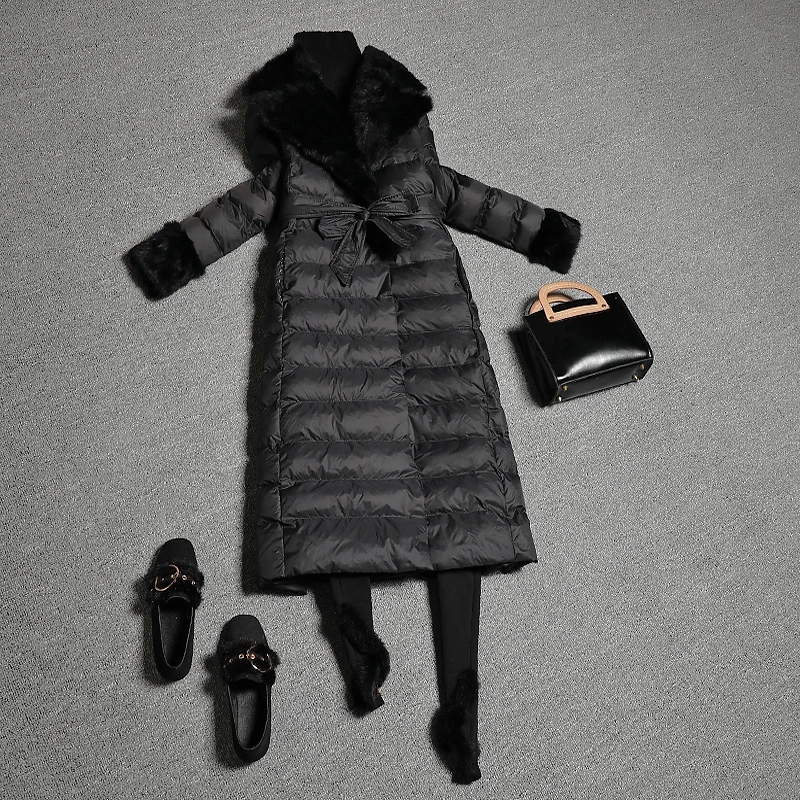 Cotton Padded Jacket Parkas Women Warm Long Coats Fashon Winter Fur collar Down cotton Overcoat With Belt