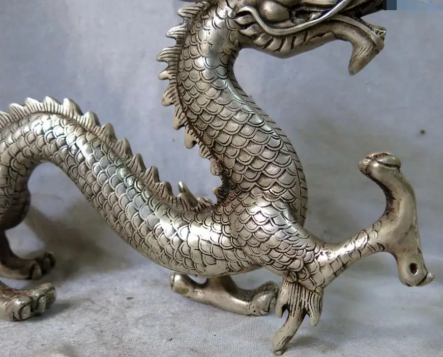Изящная Серебряная скульптура китайские тотемные вырезанные мифические