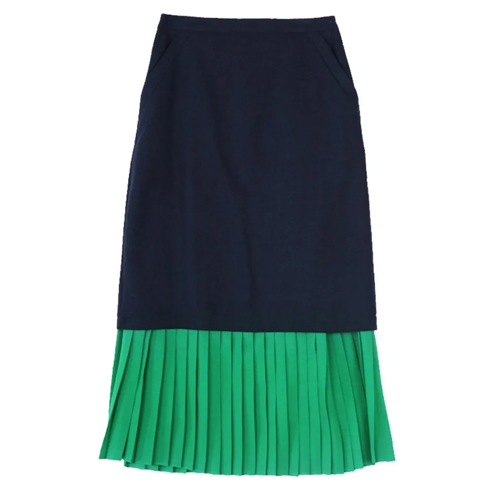 Офис Дамы Рабочая Одежда Топы Юбки Зеленый и Желтый Лоскутное Юп Saias