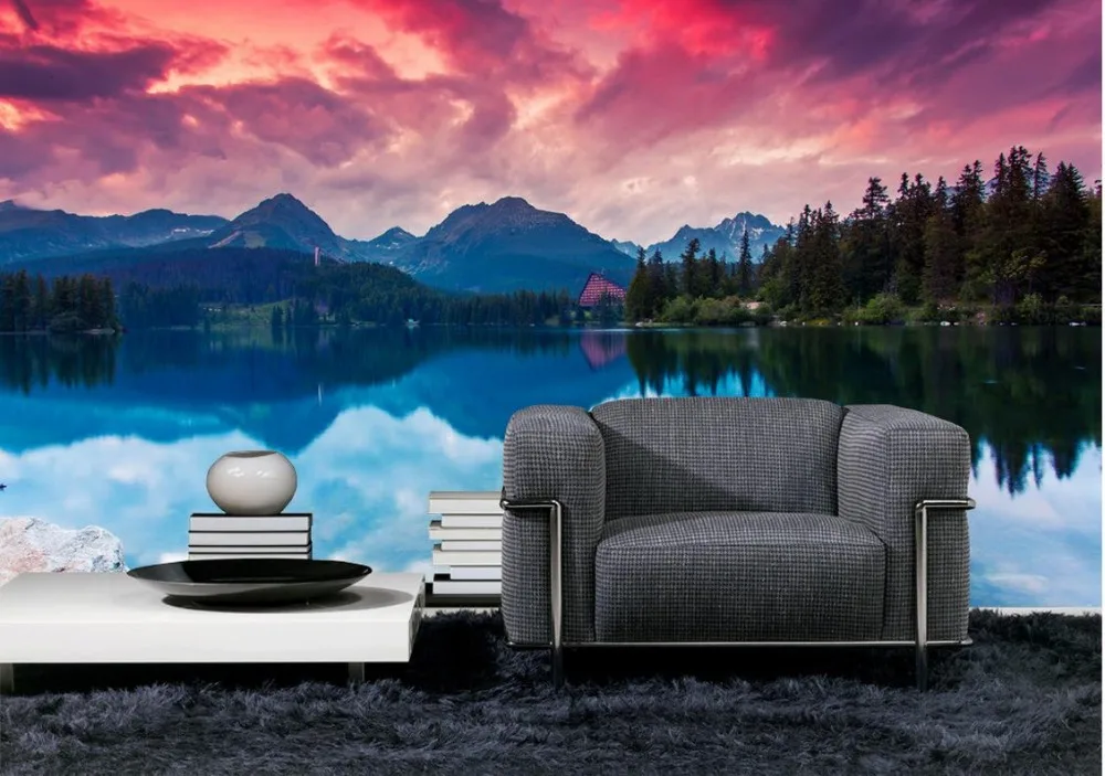 Настенные 3d обои живописные с изображением природы гор озер фотообои на заказ