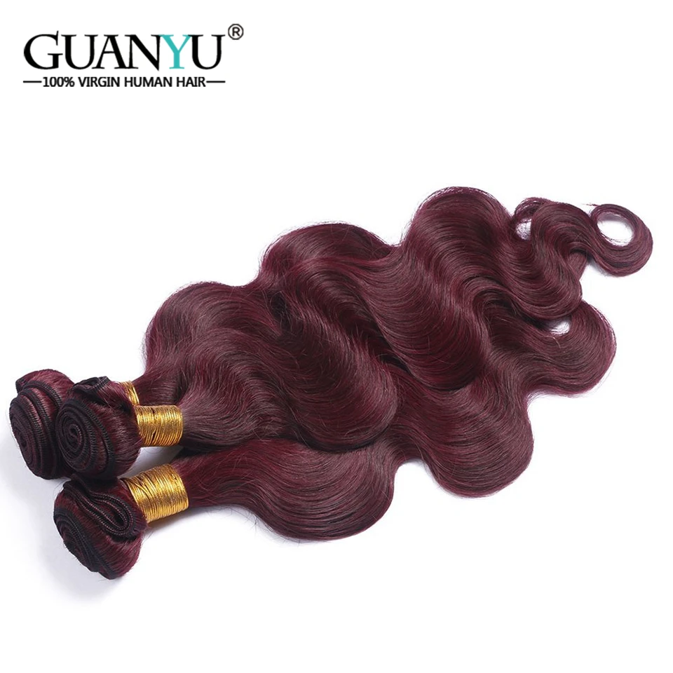 Guanyuhair 3 шт. бордовые волосы Связки с 360 фронтальным кружевом 99J плетение