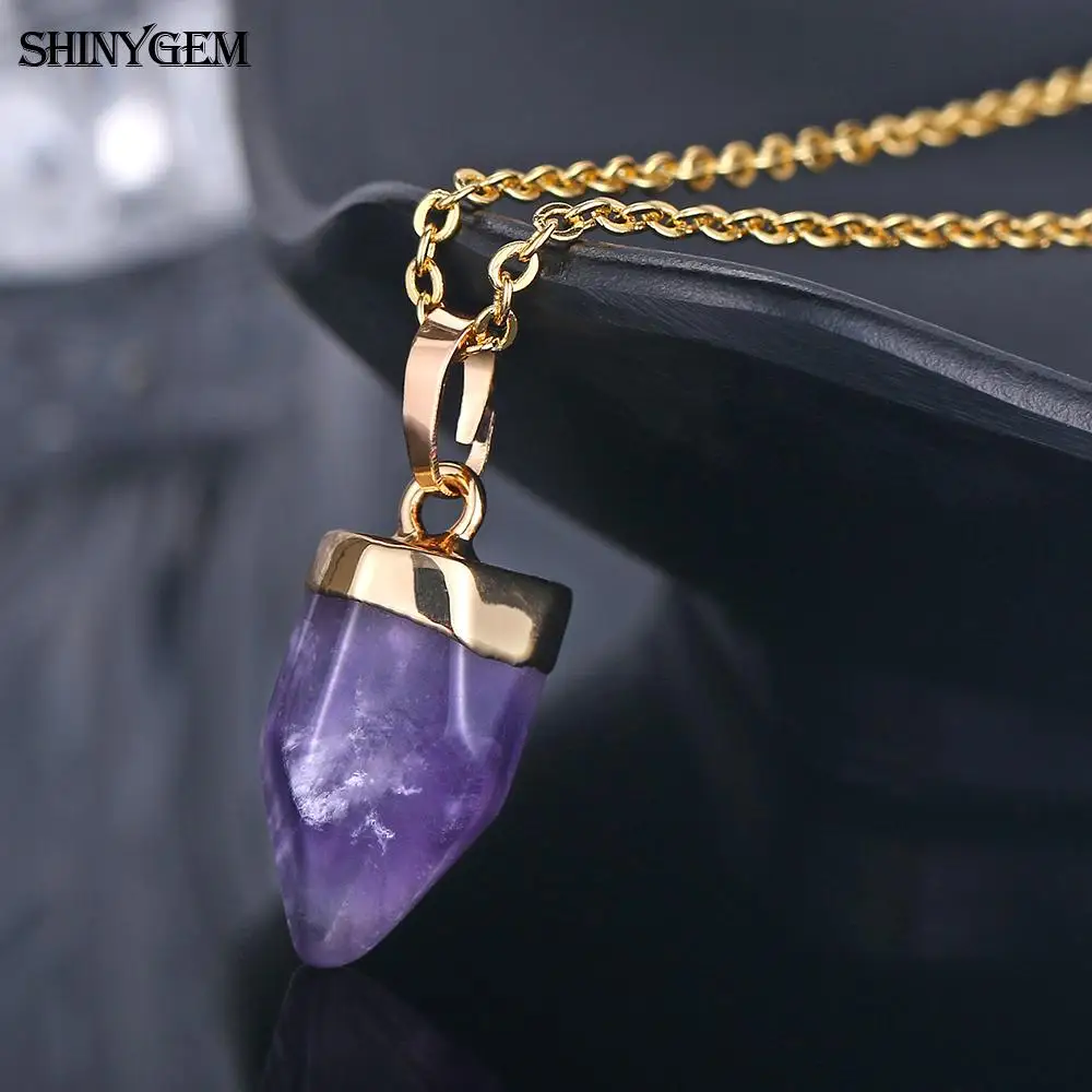 ShinyGem большой кулон аметисты ожерелье Золотое Покрытие Фиолетовый Кристалл кварц ожерелье s Рейки Чакра ожерелья из камня по дате рождения для женщин