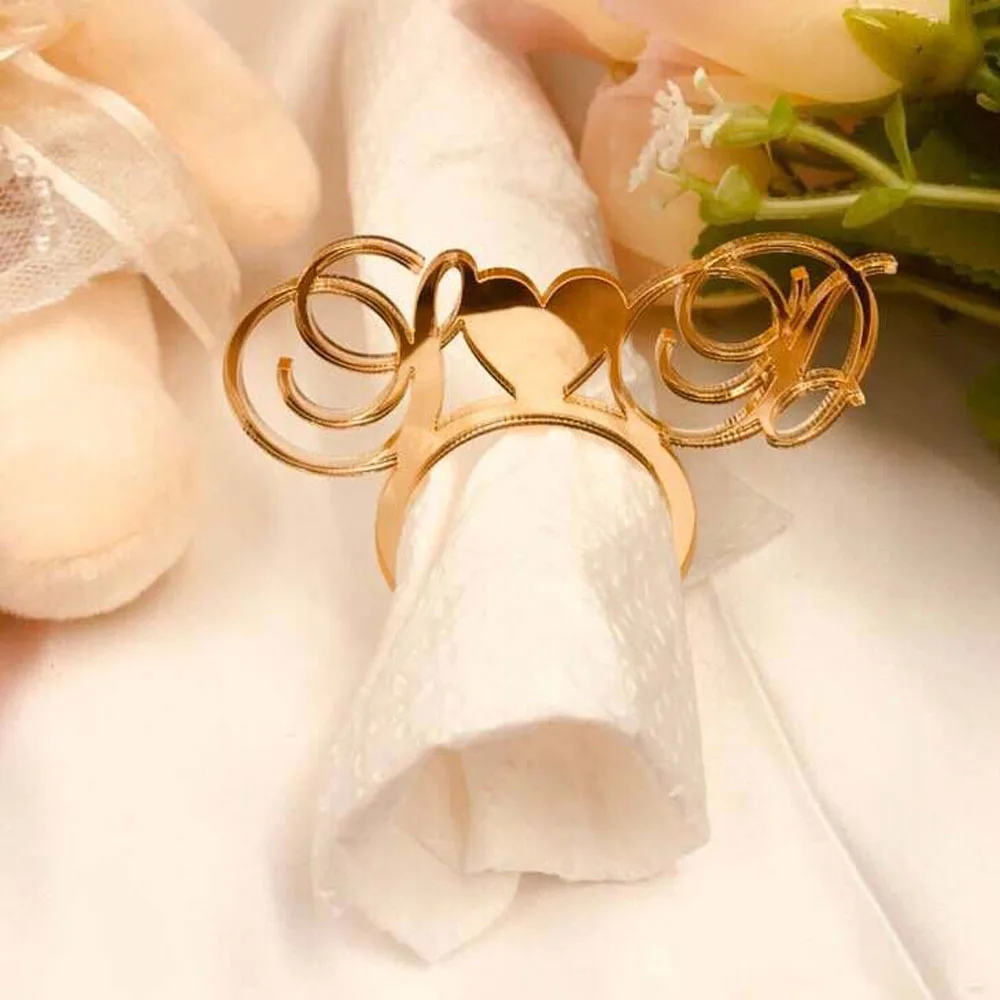 Personalized Groom & Bride table decors Custom Wedding napkin rings Acrylic Cut Napkin Ring with Heart Initials Wedding Party