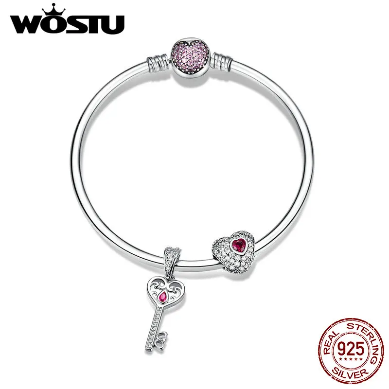 WOSTU, Новое поступление, 925 пробы, серебряный, Любовное обещание, браслеты и браслеты для женщин, романтические, классические бусы, ювелирное изделие, подарок, FIB817