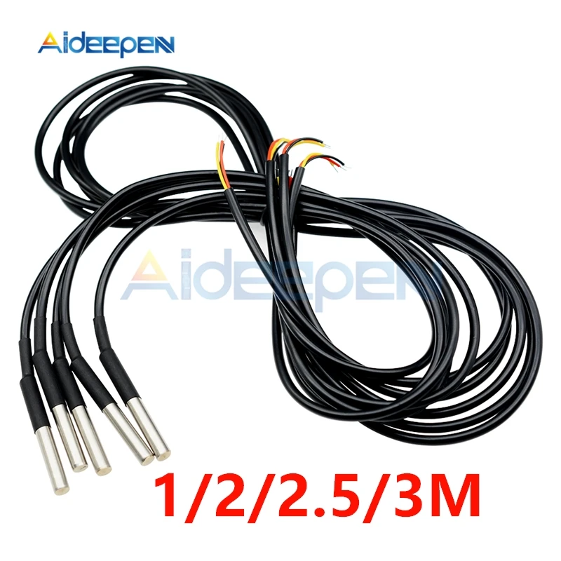 

1M/2M/2.5M/3M DS18B20 NTC Thermistor Temperature Sensor Probe Cable 10K 1% 3950 Waterproof Digital Temp Sensor DS18B20