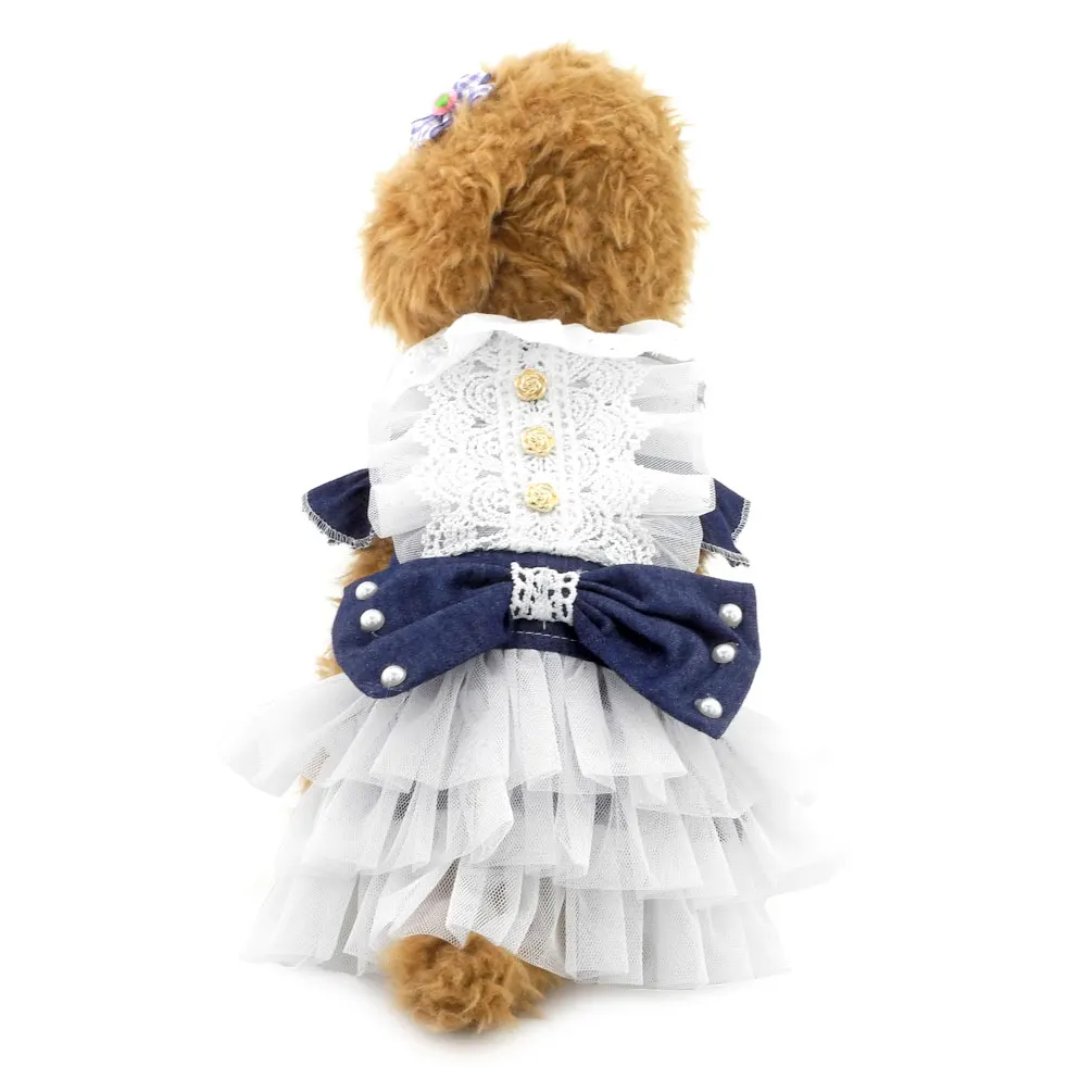 2017 Small Dog/CatPriness Lace Dress Pet Denim with Bow Tutu Skirt Yorkie Chihuahua Clothes |