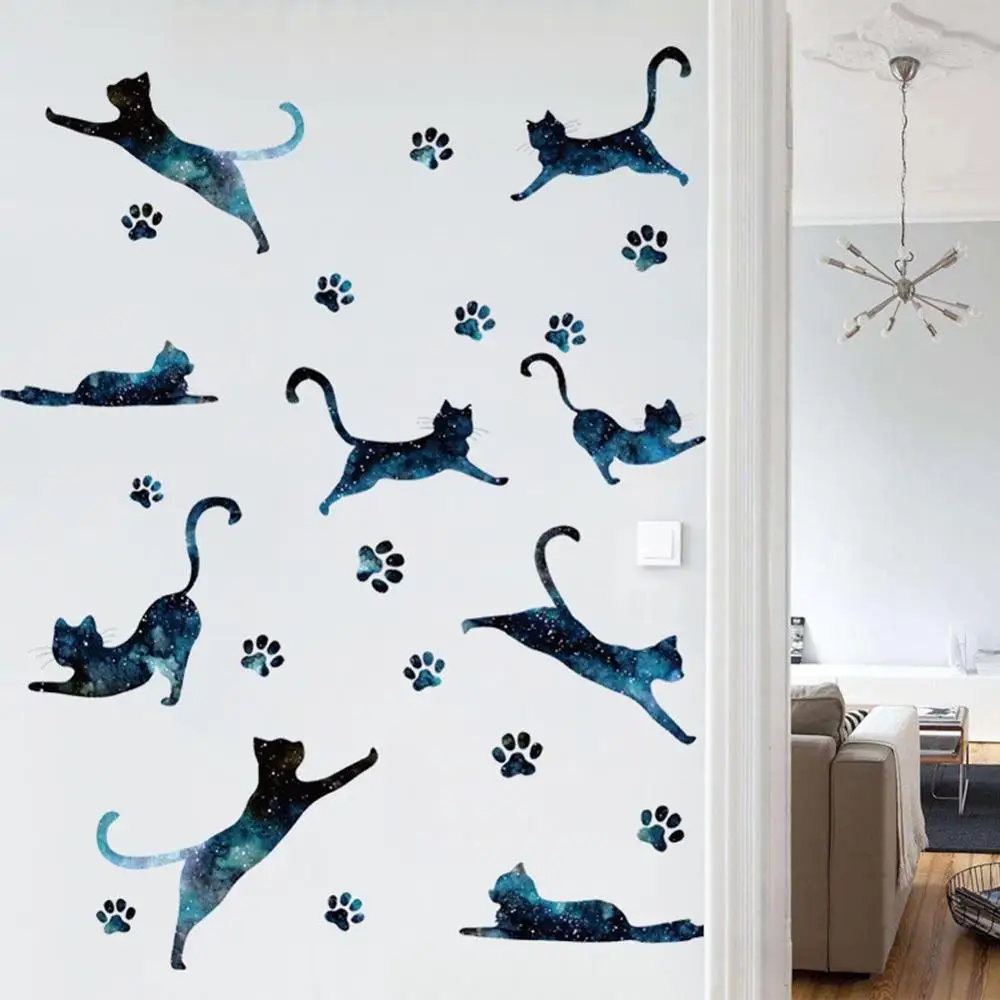 Cat Wall Stickers Kids Room Living Tv Background Decoration Removable Pvc Wallpaper | Дом и сад