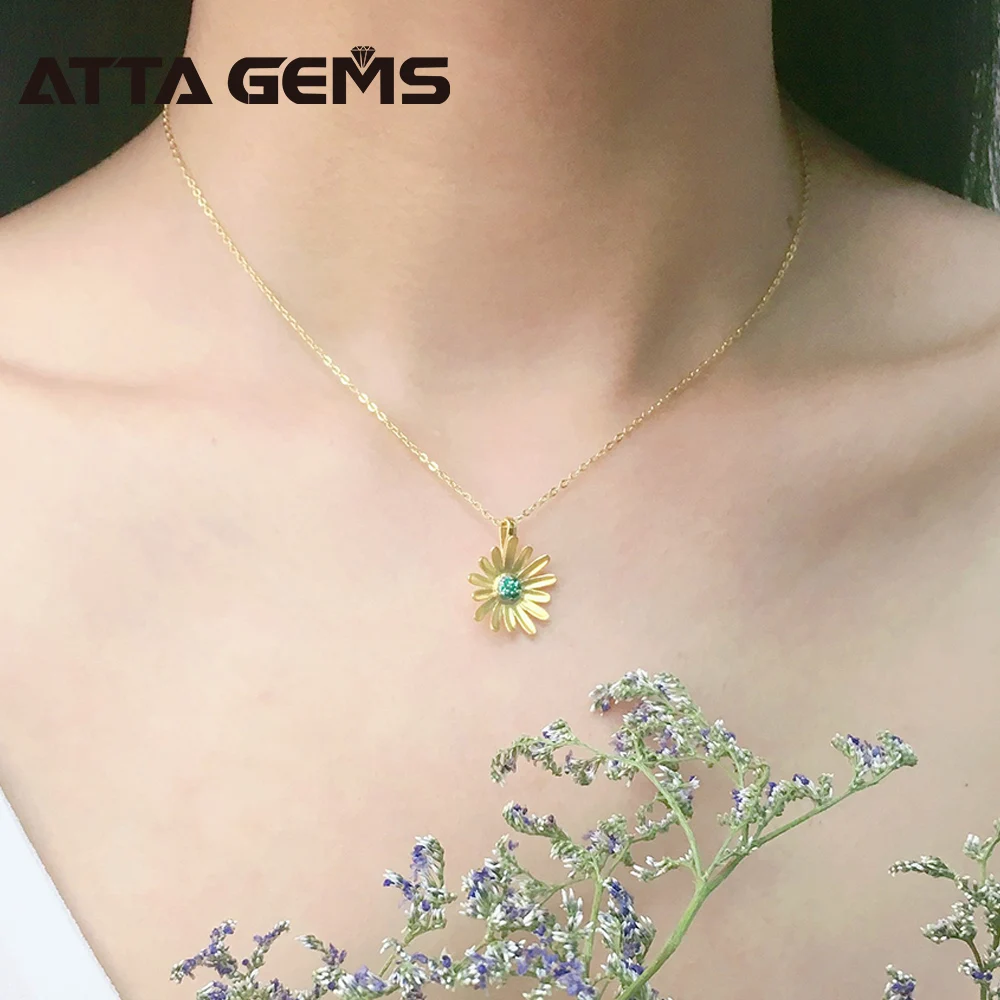 

Emerald Sterling Silver Pendants Flower Design for Women Real Silver with Yellow Gold Plated Created Emerald Pendants Elegant