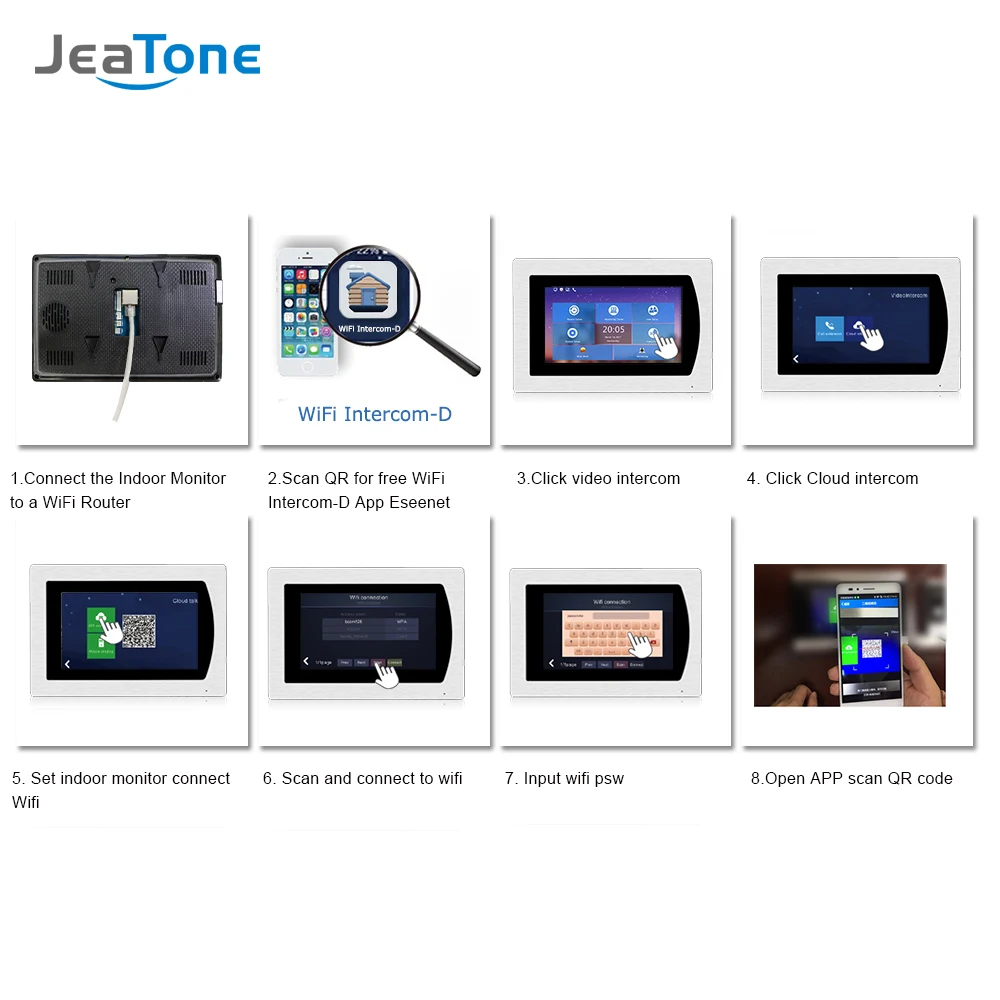 7'' WIFI IP Video Door Phone Intercom Bell Speaker Access Control System Touch Screen Motion Detection 2 to 6 w/ POE Switch |