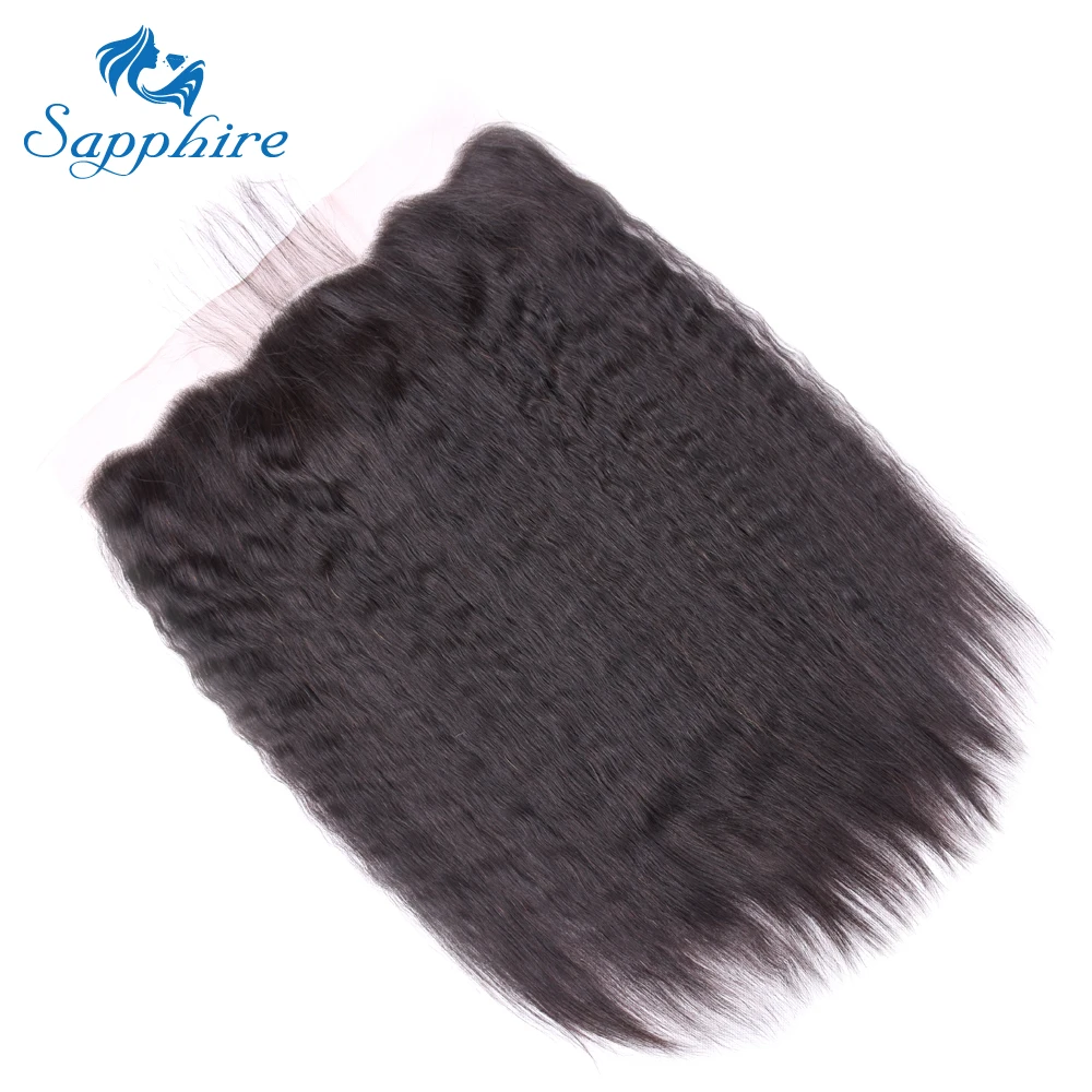 Sapphire Kinky Straight Lace Frontal Closure 100% Human Hair 13*4 Remy 8-20 Inch Natural Color Free Shipping | Шиньоны и парики