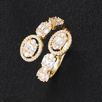 H056A RING Gold Модные подвески роскошный браслет для женщин Свадебные Полный AAA кубический циркон Кристалл CZ Дубай Серебряный Браслет вечерние ювелирные изделия - Окраска металла: H056A RING Gold