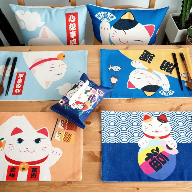 Китайский Lucky Cat Подставка для столовых приборов из хлопка и льна стол ногтей