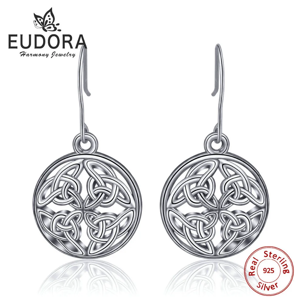 

EUDORA 100% Real Pure 925 Sterling Silver Celtics Knot Round Earring Stud Unique Celtics Earring Women Fine Jewelry Gift CYE12