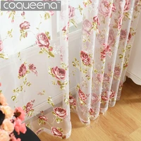 ready made custom red peony tulle curtains for kitchen door window living room bedroom sheer voile yarn curtains 1 panelpcs