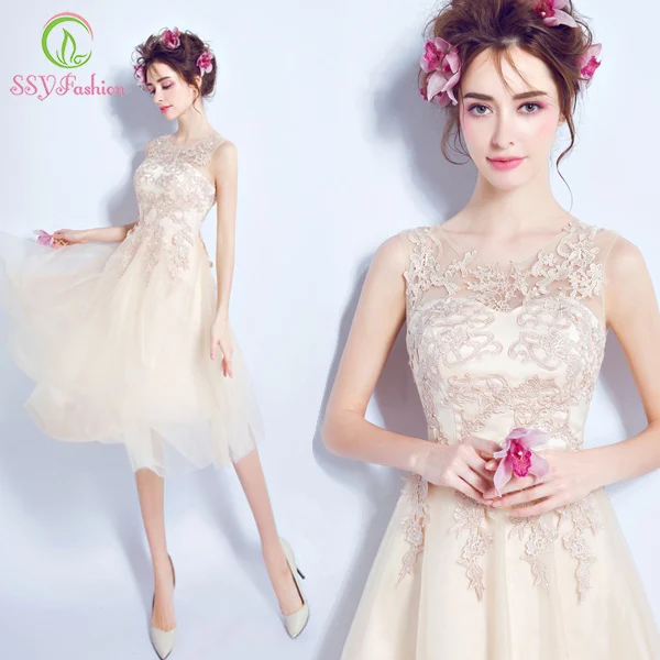 Robe De Soiree ssyfashion кремовый кружевные короткие коктейльные платья обувь для банкета