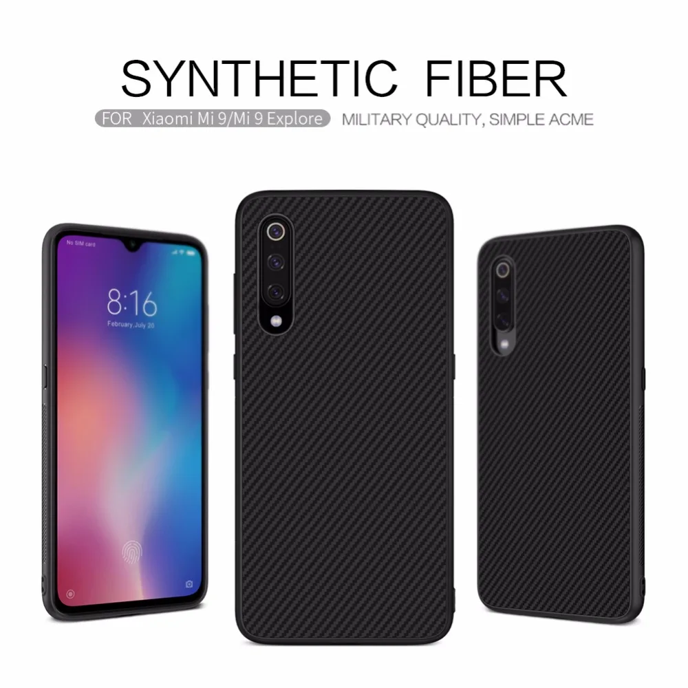 Nillkin synthetic fiber case for xiaomi mi 9 /mi9 Explore Carbon Fiber PP Shield Back Cover Case |