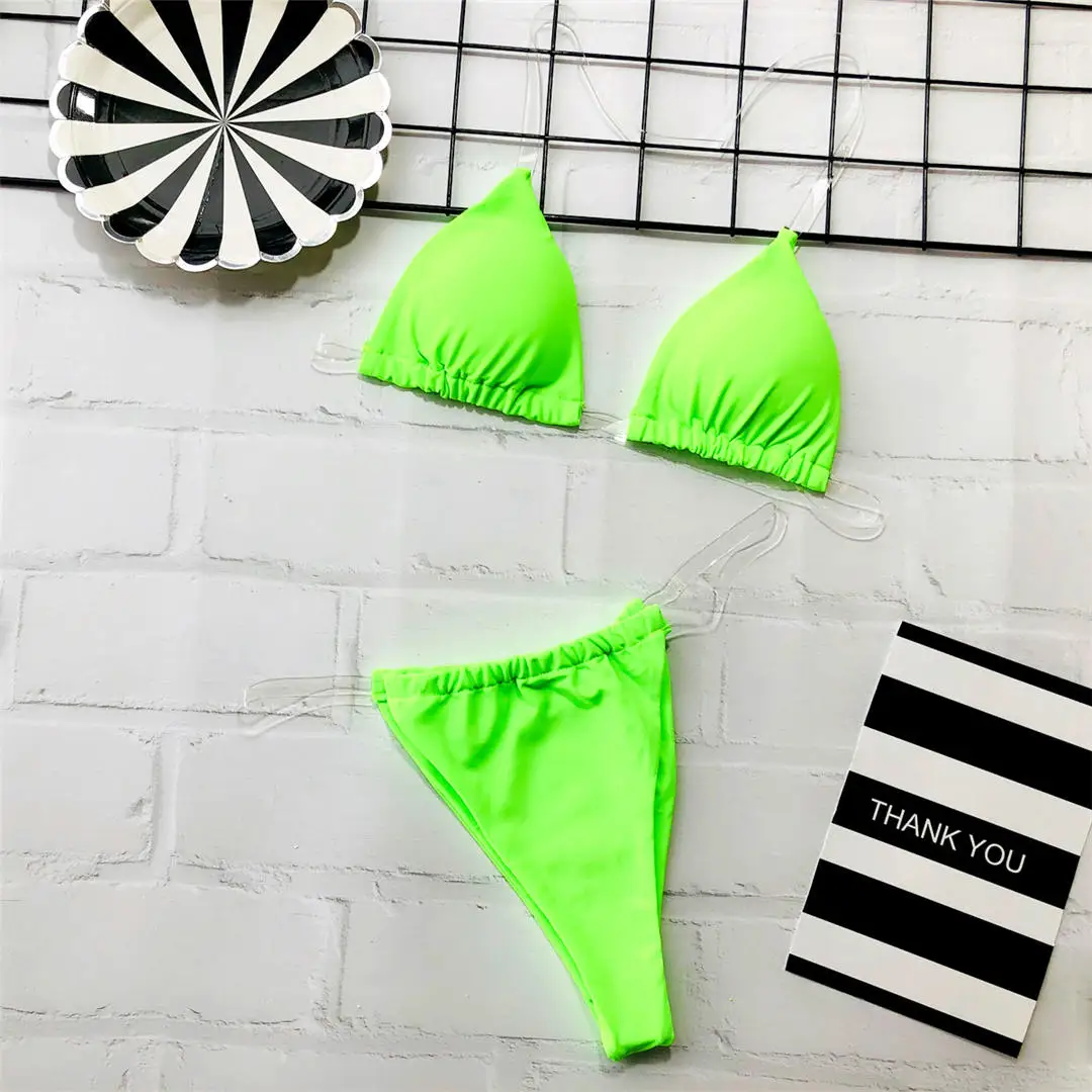 Neon Green 5 цветов сексуальные маленькое бикини женские женский купальник комплект бикини из двух предметов с высокой ножкой купальный костюм для плавания V1342B - Цвет: Neon Green