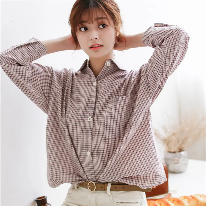 

HziriP Summer Plaid New 2019 Full-Sleeved Casual Fresh Sweet All Match Students Loose High Quality Elegant Plus Shirts 2 Types