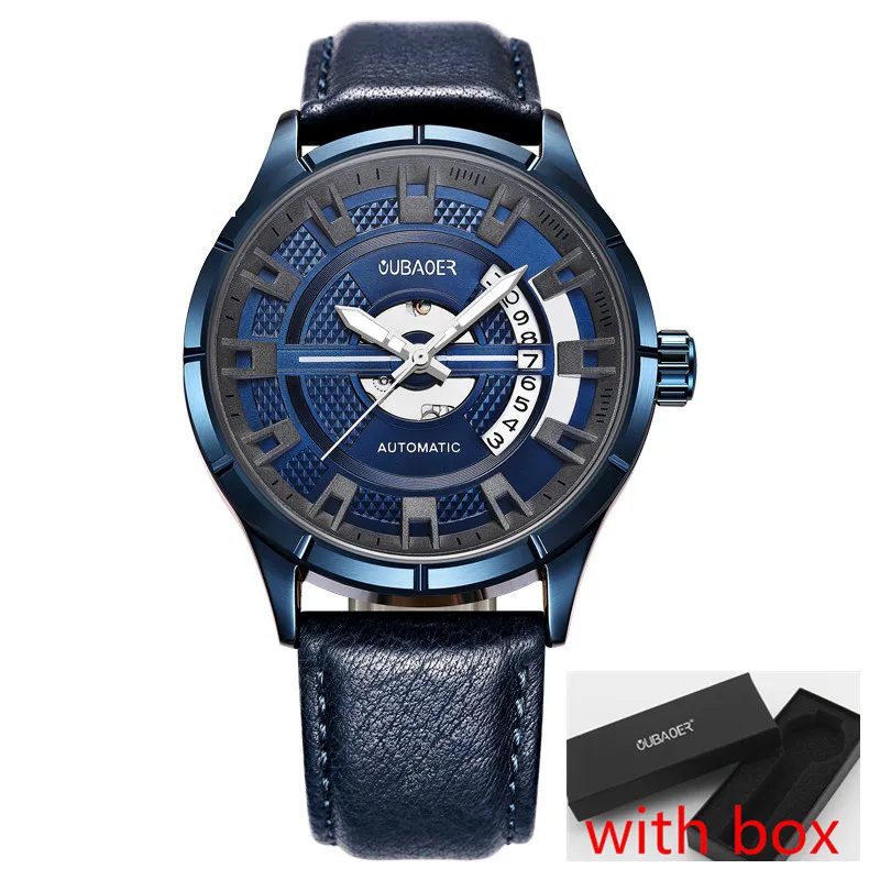 blue 023 box Модный бренд oubaoer автоматические механические часы для мужчин спортивные мужские часы наручные часы Мужские часы relogio masculino erkek - Цвет: blue 023 box