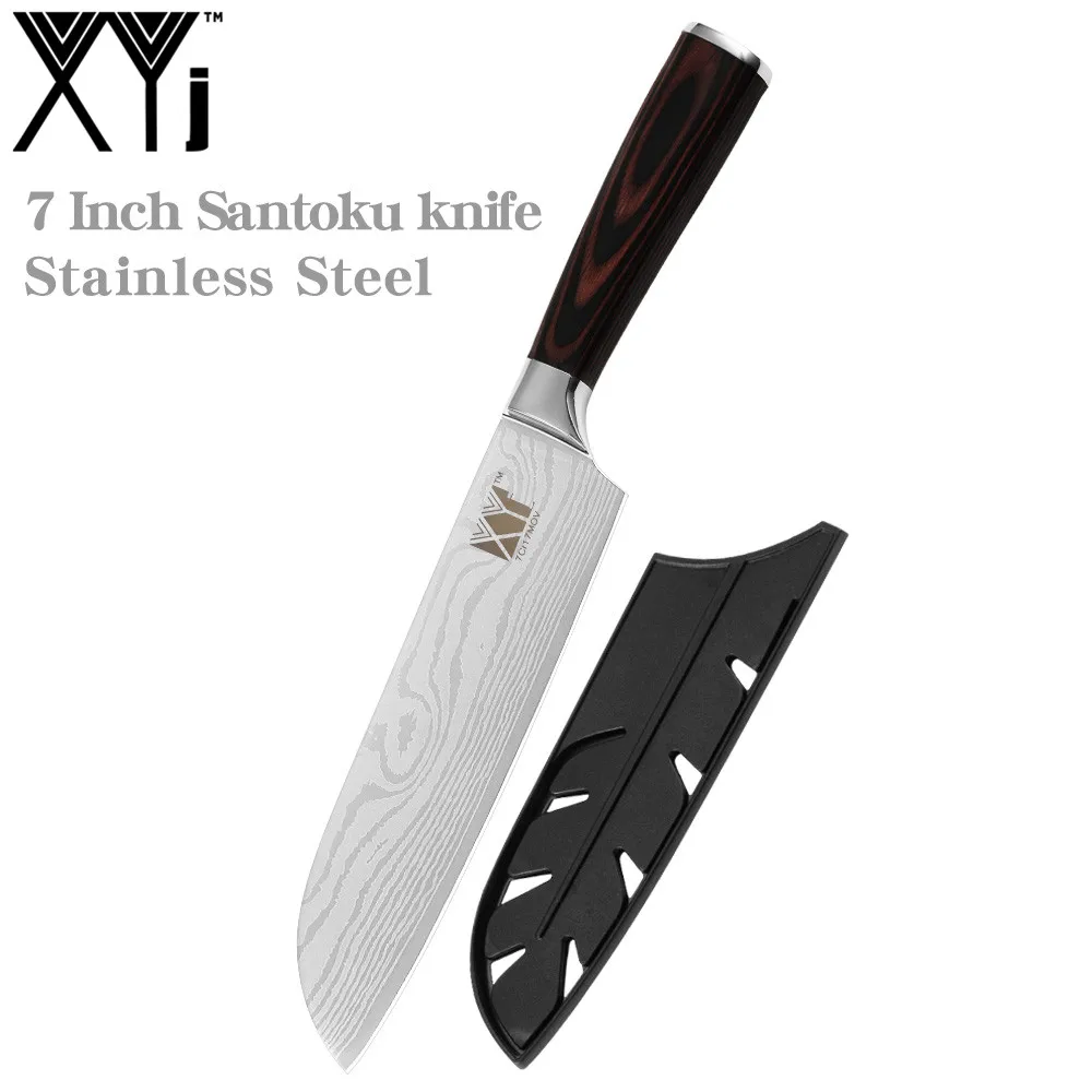7 inch Santoku XYj набор кухонных ножей для мамы, очень острый нож для готовки, 7Cr17mov шеф-повара для нарезки сантоку ножи для чистки овощей и фруктов, оболочка - Цвет: 7 inch Santoku