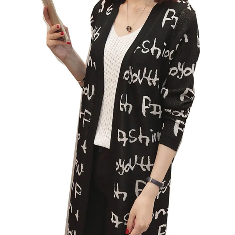 Осенний корейский женский свитер свободного кроя средней длины с длинными