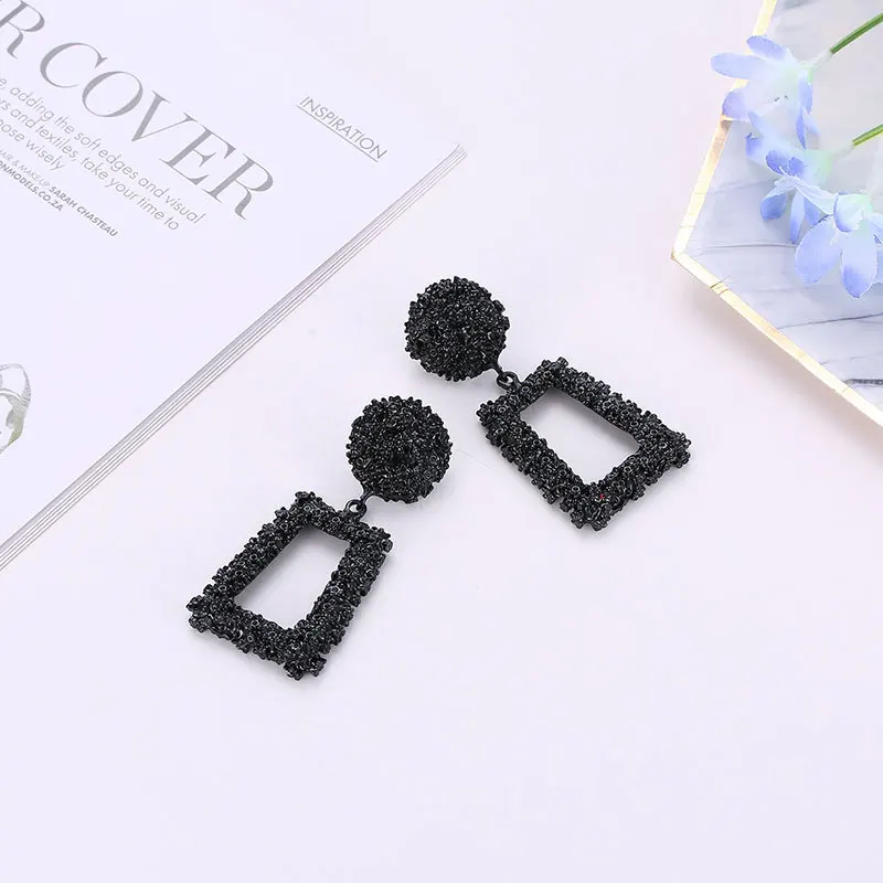 Big Vintage Earrings for women gold color Geometric statement earring 2019 earing hanging black yellow red fashion jewelry | Украшения и
