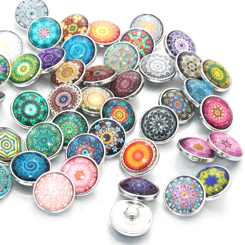 

10pcs/lot Mixed Bohemia Pattern&Styles Charms 12mm 18mm 20mm Exotic Glass Snap Button For DIY Bracelet Snaps Jewelry 020110