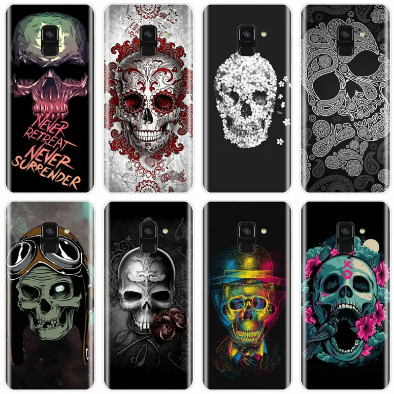 For Samsung Galaxy A5 A7 A8 2015 A3 2016 2017 A9 2018 Retro Style Flower Skull Soft Silicone Phone Case | Мобильные телефоны и