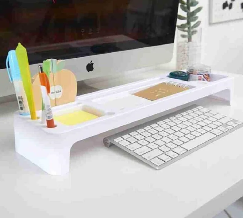 

Multi-functional Office Storage Supplies Plastic Tabletop Storage Shelf Computer Keyboard Sorting Rack Stationary Organizer