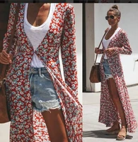 new women long sleeve casual polka dot loose shawl kimono cardigan chiffon jacket blouse cover up