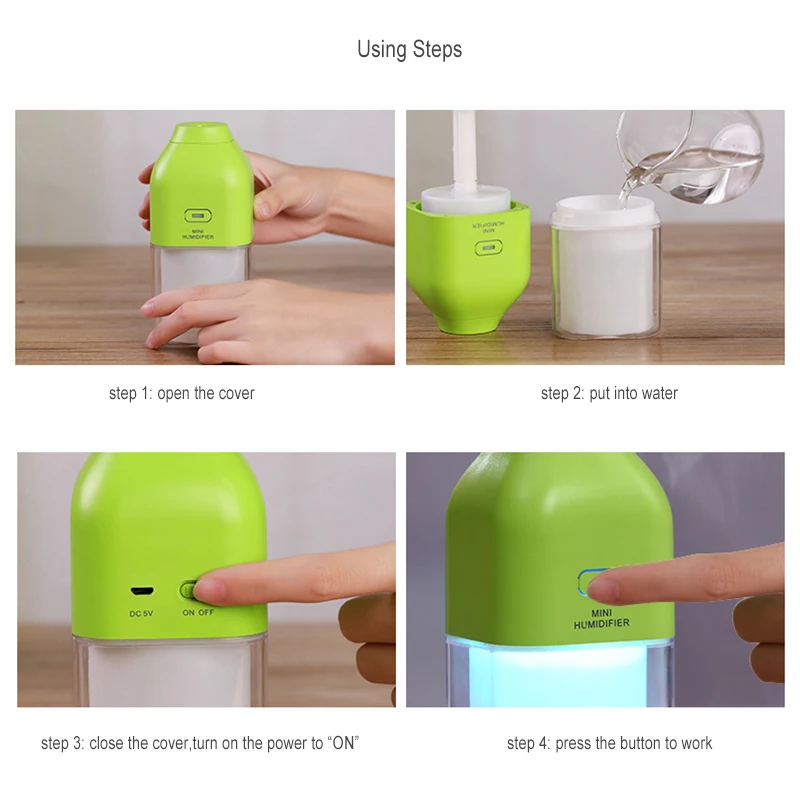 1200MA Rechargeable Ultrasonic Air Humidifier for Home Car Aroma Essential Oil Diffuser Mist Maker Fogger with LED Night Light | Бытовая