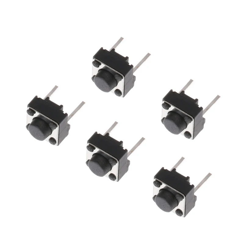 100 шт. 6x6x5 мм 2 Pin Пластик + металлический черный микро Мгновенный Кнопочный