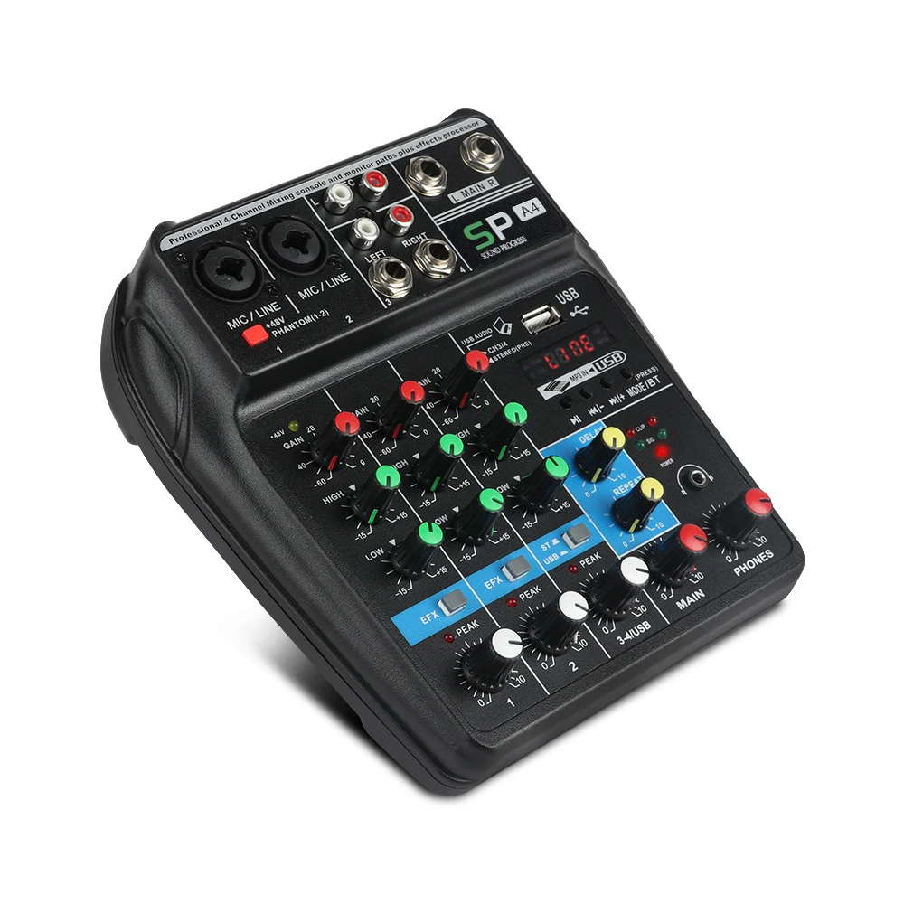 A4 4 канала аудио микшер звук микшерный пульт с Bluetooth USB Запись 48 В Phantom power Monitor Пути Плюс эффекты использования