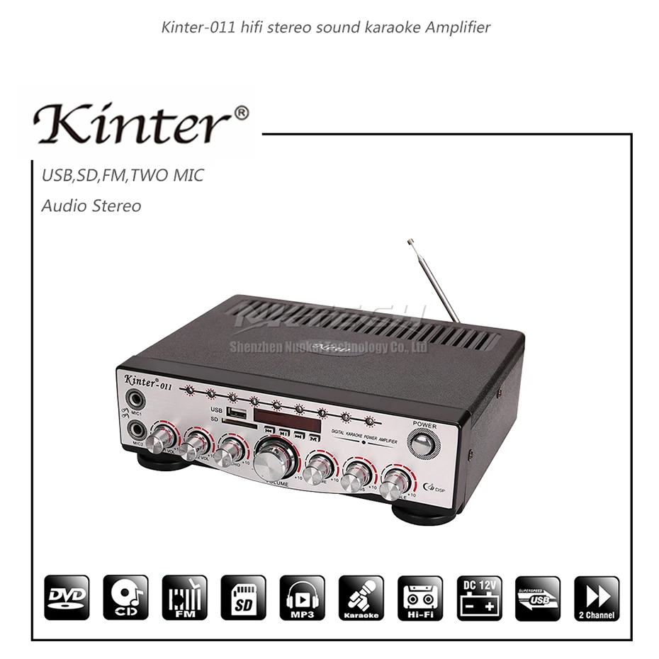 Автомобильный усилитель мощности Kinter-011 цифровой аудио плеер 2CH 30 Вт Hi-Fi стерео DSP AUX VCD DVD FM MIC1 MIC2 VOL тон караоке эхо время