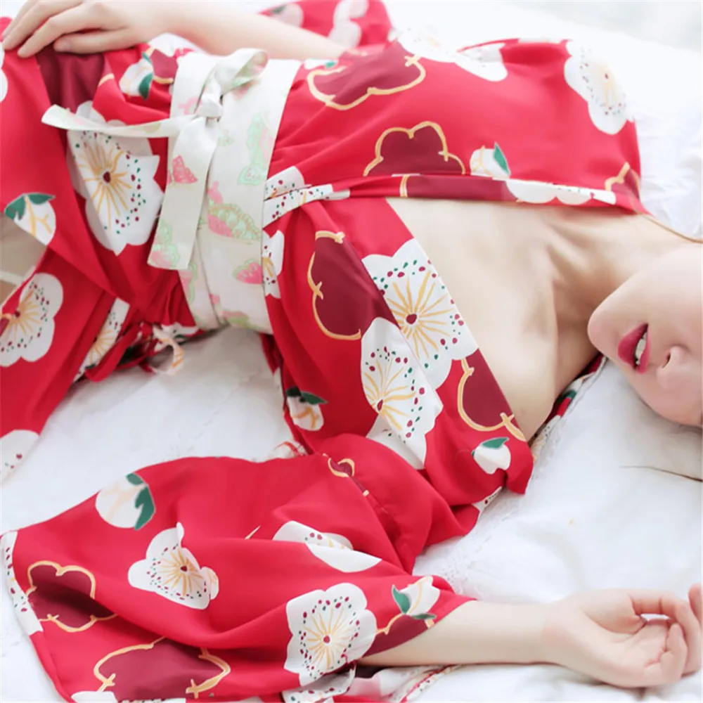 Женская Пикантное юката кимоно платье атласное шифоновое длинное цветочное