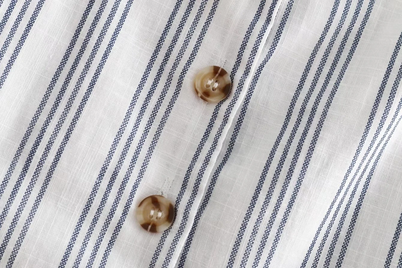 VOGUEIN Новая женская летняя повседневная полосатая короткая блузка с пуговицами