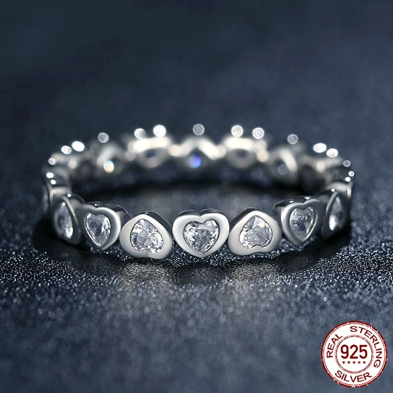 Модные кольцо из стерлингового серебра 925 Forever More Love Heart с хрустальными кольцами для женщин, подарок на свадьбу, ювелирные украшения