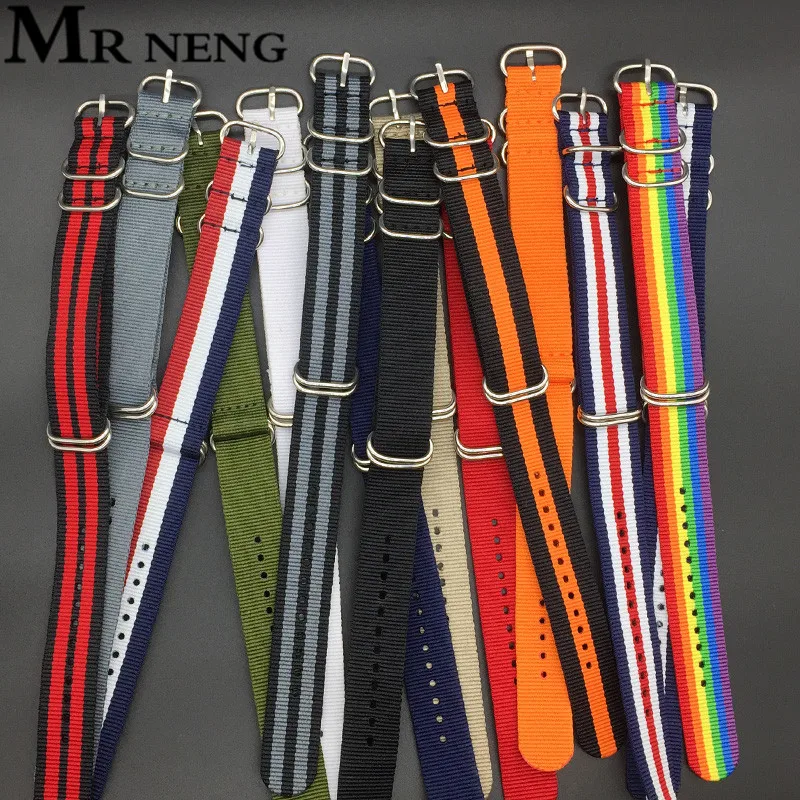 Ремешок MR NENG для наручных часов сверхмощный Зеленый Нейлоновый браслет чёрный Zulu