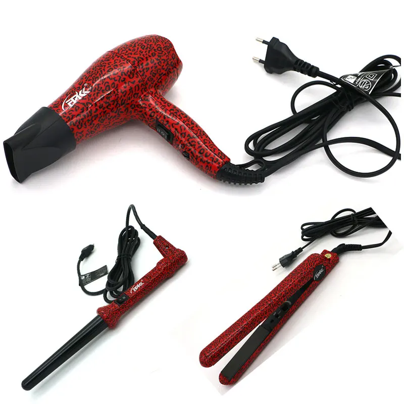FMK 3 шт. красный/зебра Плойка для профессиональной завивки + Фен Выпрямитель волос
