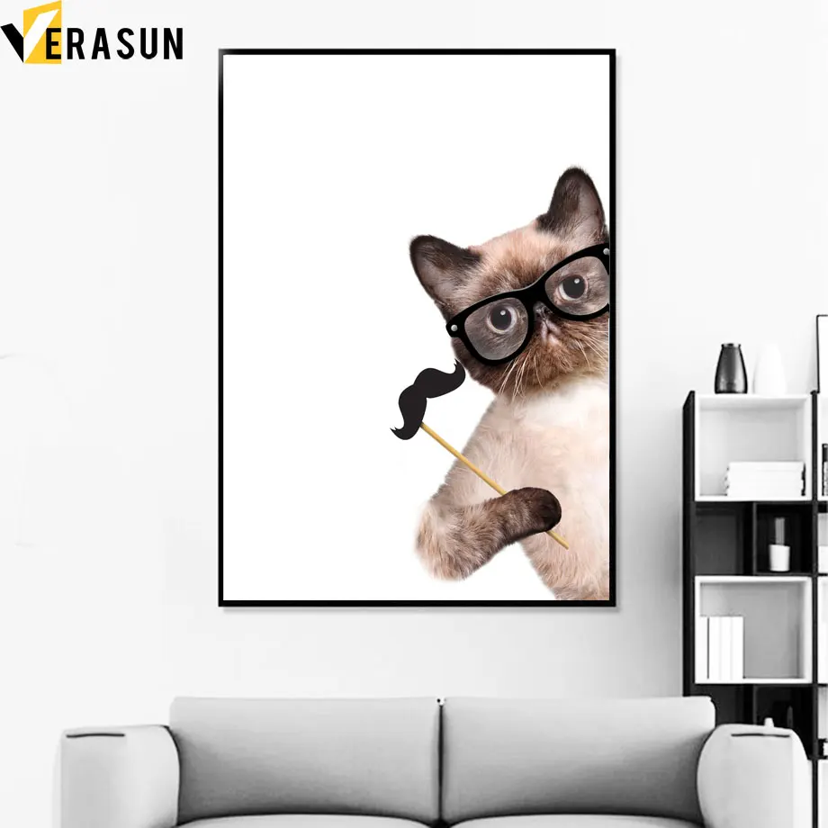 Хипстер Bad Cat сфотографируйте бородавки на стену холст живопись скандинавские