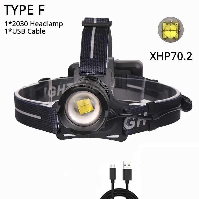 F 50000lm xhp70.2 супер яркий светодиодный налобный фонарь usb Перезаряжаемый Головной фонарь xhp70 фонарь 3*18650 аккумулятор для рыбалки кемпинга - Испускаемый цвет: F