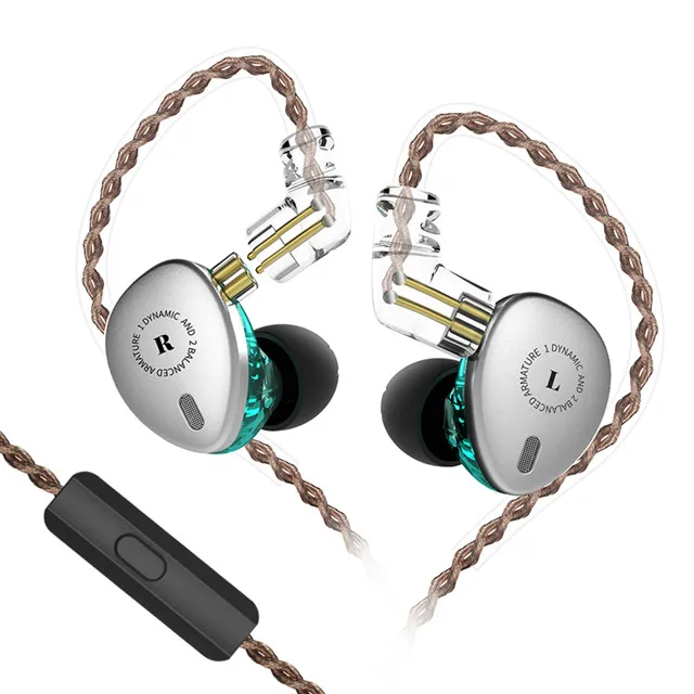 silver with mic KBEAR KB06 2BA+ 1DD гибридные драйверы в ухо наушники HIFI DJ монитор наушники с 2PIN кабелем металлические вкладыши KBEAR F1/KB10 - Цвет: silver with mic