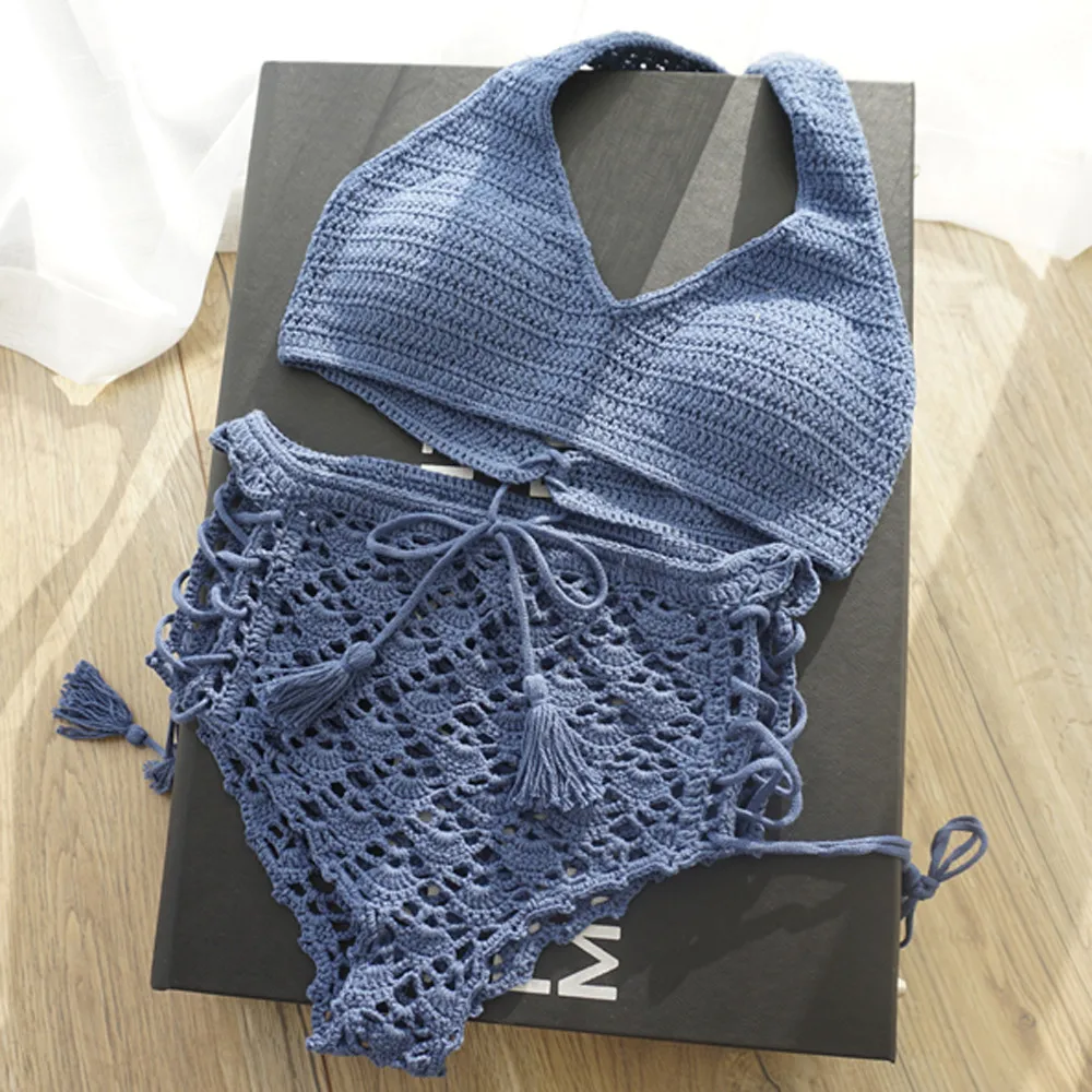 Вязаное бикини 2017 женский купальник вязаный пляжная одежда maillot de bain на