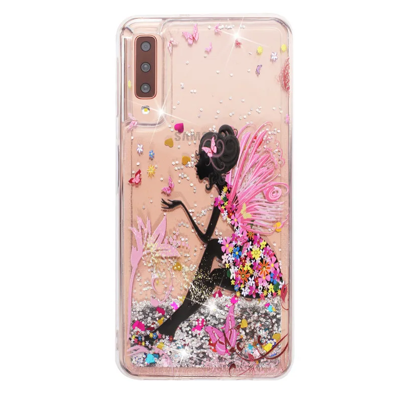 Мягкий чехол для Etui Samsung Galaxy A7 2018 чехлы A 7 A750F с блестящим динамическим жидким