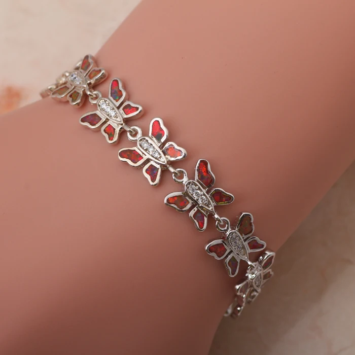 Модные серебряные браслеты с опалом в виде оранжевой бабочки милый дизайн